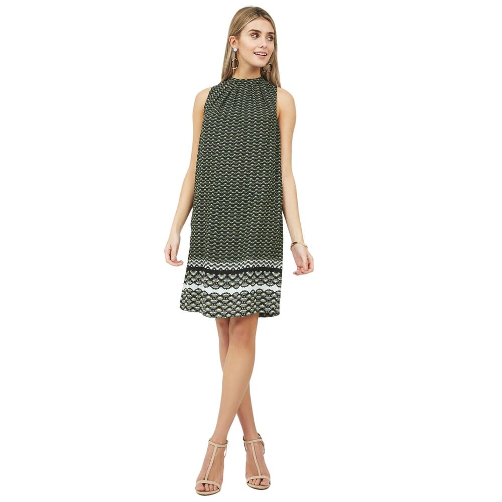 H&M Green Pleated Tie Back Straight Dress 8 NWOT